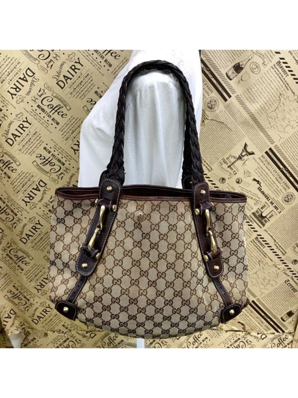 ★SOLD★ Gucci Tote Shoulder Bag GG Canvas Horsebid - Picture 2 of 16